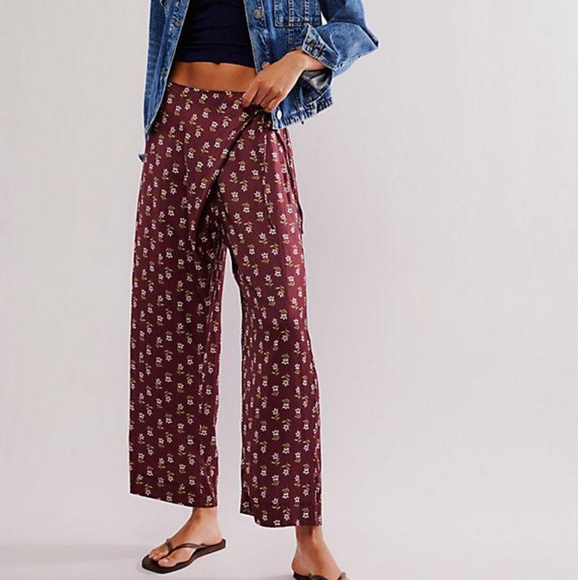 Zara Pants - Free People Intimates Burgundy Floral Pants Xl Pajama Lounge Or Dress